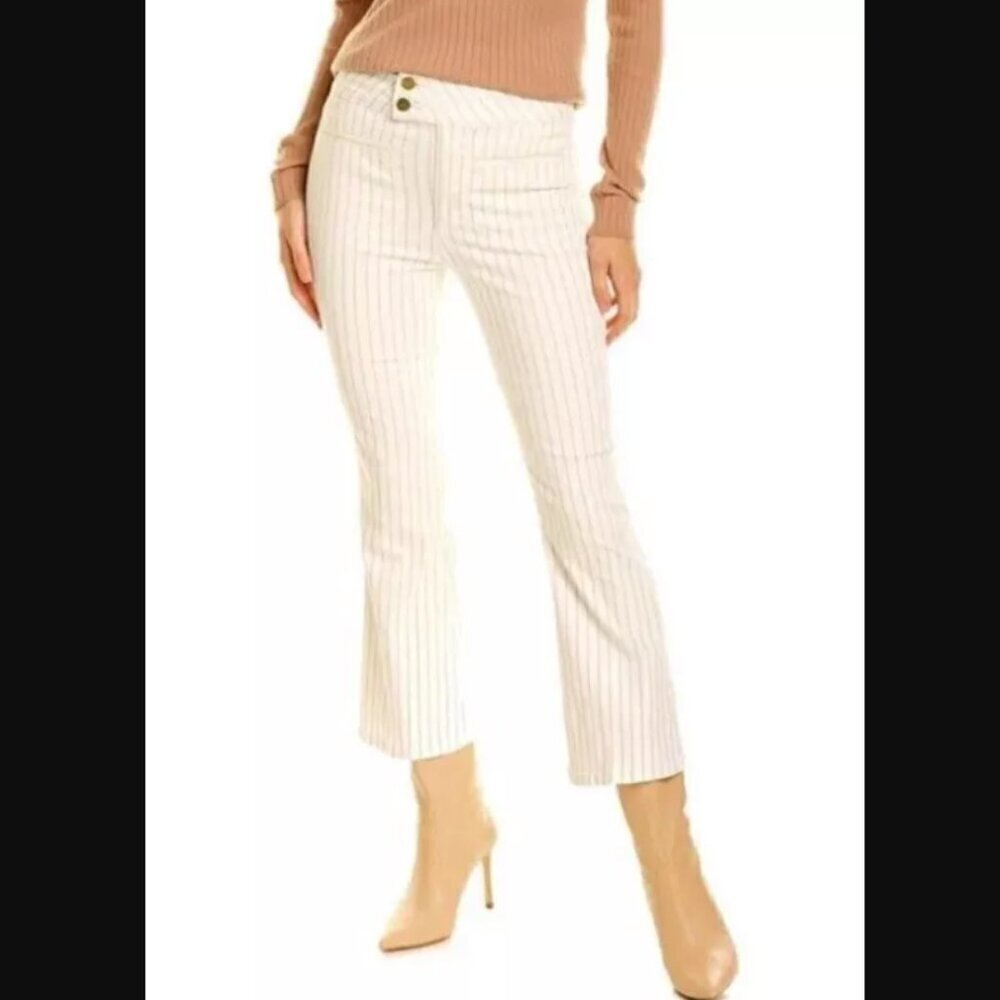 Frame Le Hardy Cropped Flare White Khaki Stripe Jeans 25"